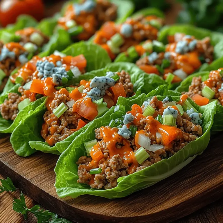 Buffalo sauce, a key component of this recipe, has a storied history that traces back to Buffalo, New York, in the 1960s. The creation of this iconic sauce is credited to Teressa Bellissimo, who developed it as a flavorful coating for chicken wings served at her family's bar, the Anchor Bar. The original recipe combined hot sauce and butter, creating a tangy, spicy, and buttery flavor that quickly gained popularity. Over the years, Buffalo sauce has transcended its humble beginnings, becoming a staple in American cuisine. Its versatility means it can be used in various dishes, including dips, marinades, and, of course, wraps like these Buffalo Turkey Lettuce Wraps.