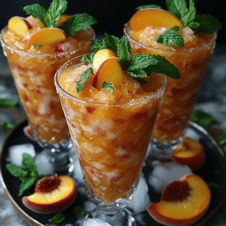 As the sun shines brightly and the temperatures rise, there's no better way to cool down than with a refreshing drink. Enter the Frosty Peach Bellini Bliss—a delightful cocktail that transports you straight to a summer paradise with every sip. This frozen concoction combines the sweet, juicy flavor of ripe peaches with the effervescence of prosecco, making it a quintessential summer beverage that’s perfect for any occasion. Whether you're hosting a leisurely brunch with friends, throwing a lively summer party, or simply enjoying a quiet afternoon on your patio, this drink is sure to impress.