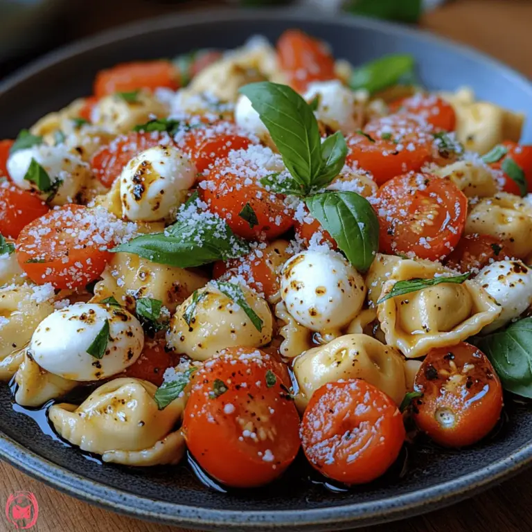 The Tomato Basil Tortellini Salad is a delightful fusion of tender cheese-filled tortellini, juicy cherry tomatoes, aromatic fresh basil, and creamy mozzarella balls, all tossed together in a bright and zesty dressing. This salad is not just a feast for the taste buds; it’s also visually appealing, showcasing a beautiful array of colors that reflect the freshness of its ingredients. Whether served as a main dish or a side, this salad is sure to impress family and friends alike.
