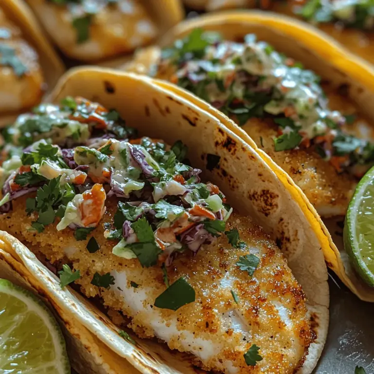 If you're in the mood for a culinary adventure that captures the essence of coastal cuisine, look no further than Crispy Fish Tacos with Crunchy Cabbage Slaw. This dish is not just a meal; it’s an experience that transports you to a beachside restaurant, where the salty air mingles with the tantalizing aroma of freshly fried fish. The combination of perfectly seasoned white fish, a light and crispy breading, and a vibrant slaw provides a delightful contrast of textures and flavors that will surely leave your taste buds dancing.