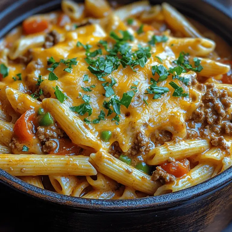 When it comes to quick and satisfying meals, few dishes can match the comfort of a hearty pasta dinner. Enter Cheesy Ranch Beef Pasta Delight—a delightful fusion of ground beef, creamy cheddar cheese, and zesty ranch seasoning that comes together seamlessly in one pot. This dish is not only rich and flavorful but also designed to be a quick-fix solution for busy weeknights. Whether you’re a family looking to serve a filling meal or an individual seeking a comforting dish without the hassle of extensive cleanup, this recipe is your answer.