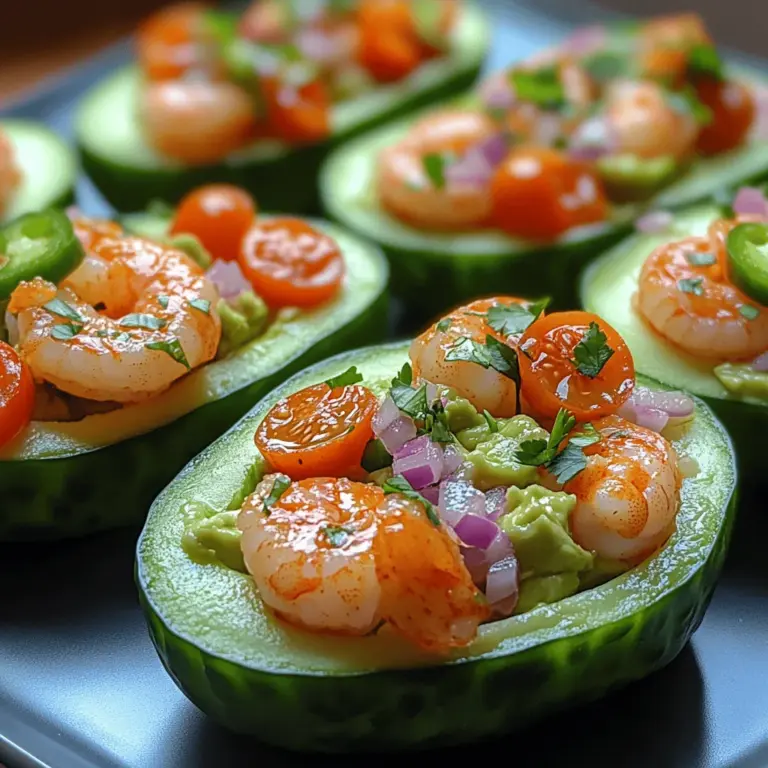 Delve into the delicious world of fresh and healthy appetizers with our Shrimp Avocado Cucumber Boats recipe. This vibrant dish offers a delightful combination of flavors and textures, making it perfect for gatherings, casual snacking, or a light meal. These cucumber boats are not only visually appealing but also bursting with nutrients, making them a guilt-free choice that doesn’t compromise on taste. Whether you're hosting a summer barbecue, preparing an elegant dinner party, or simply looking for a nutritious snack, shrimp avocado cucumber boats will impress both your guests and your palate.