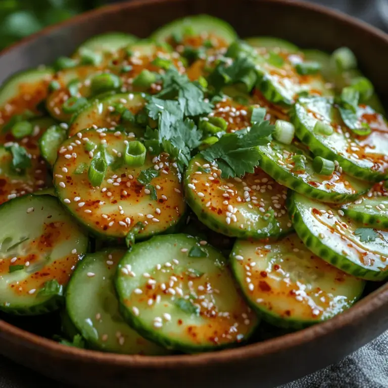At the heart of any great salad lies the quality of its ingredients. For the Crunchy Spicy Cucumber Salad, using fresh vegetables is paramount. Fresh cucumbers provide a satisfying crunch and a mild flavor that acts as the perfect canvas for the bold spices and dressings that accompany them. The salad's appeal comes from the harmonious balance of flavors — the crispness of the cucumbers, the heat from the chili garlic sauce, and the subtle sweetness from the sugar create a delightful contrast that excites the palate.