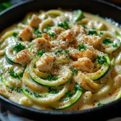 In the realm of modern cooking, few dishes can compete with the appeal of a creamy Alfredo sauce paired with a fresh and healthy twist. Enter the Creamy Alfredo Zoodle Skillet—a delightful recipe that brings all the richness of traditional fettuccine Alfredo, but with a fraction of the calories and carbs. This dish is perfect for those seeking a lighter meal without sacrificing flavor or comfort. With its vibrant zoodles—zucchini noodles—as the base, this recipe not only satisfies your cravings for creamy pasta but also promotes a healthier lifestyle.