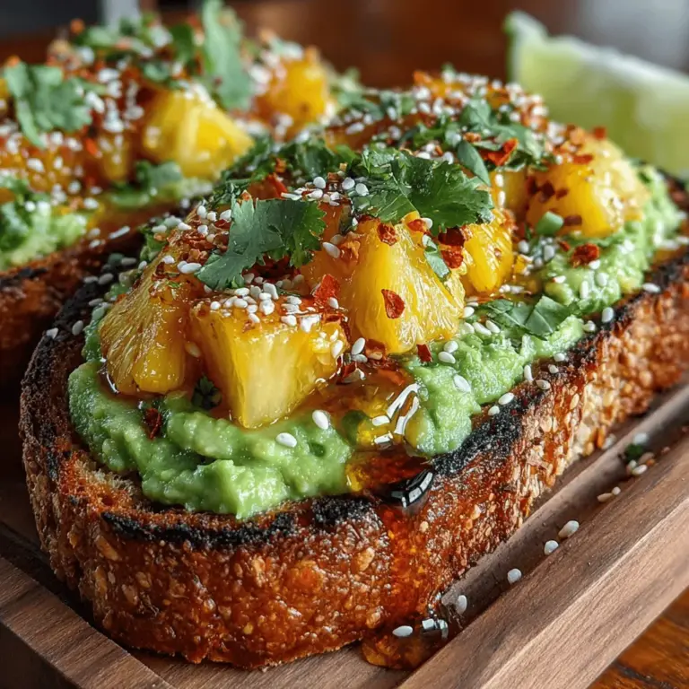 Avocado toast has taken the culinary world by storm, becoming a staple in cafes and kitchens alike. This versatile dish is not only a delicious breakfast option but also serves as a satisfying snack or light meal. Its creamy texture and adaptability make it a favorite among food enthusiasts who enjoy experimenting with flavors and toppings. Today, we introduce a delightful twist on this beloved classic: Tropical Bliss Pineapple Avocado Toast. This recipe combines the rich, buttery flavor of ripe avocados with the sweet, tangy notes of fresh pineapple, creating a tropical experience that brightens up any meal.
