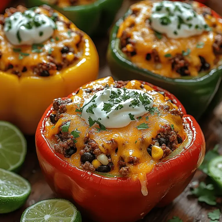 Crispy Taco-Stuffed Peppers represent a delightful culinary fusion that brings together the zest and excitement of traditional tacos with the wholesome and vibrant characteristics of bell peppers. This dish marries the rich, savory flavors of seasoned meat with the freshness of vegetables, providing an eye-catching and satisfying meal that appeals to both taco enthusiasts and health-conscious eaters alike. Whether you’re searching for a quick weeknight dinner idea or a unique dish to impress your guests at a casual gathering, these taco-stuffed peppers are the answer.