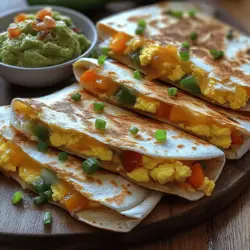 Crunchy Sunrise Quesadillas are an exciting and delicious way to kickstart your day, offering a delightful balance of flavors and textures that make them an ideal choice for breakfast or brunch. Whether you’re looking for a quick meal to energize your morning or a leisurely dish to share with friends and family, these quesadillas deliver satisfaction in every bite. The combination of fluffy scrambled eggs, gooey melted cheese, and vibrant fresh vegetables creates a mouthwatering experience that is both comforting and nourishing.