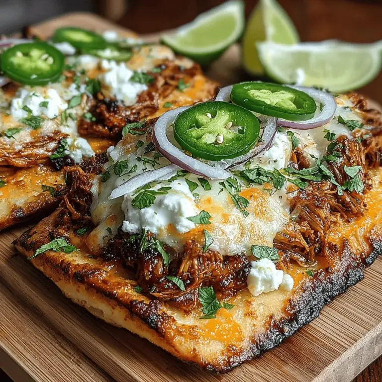Smoky BBQ Chicken Flatbread is a delightful culinary creation that combines the rich, smoky flavors of barbecued chicken with the freshness of vibrant toppings, all perched on a savory flatbread base. This dish is not only versatile but also perfect for a range of occasions, from casual gatherings and family dinners to quick weeknight meals. Its appeal lies in the harmonious blend of smoky, tangy, and fresh ingredients that come together to create a satisfying meal, regardless of the time of year.