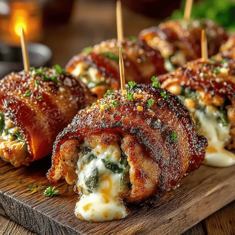If you're looking for a crowd-pleasing appetizer that combines robust flavors and satisfying textures, look no further than Crispy Bacon-Wrapped Jalapeño Chicken Bites. This dish artfully marries the spicy kick of jalapeños with the succulent tenderness of chicken, all enveloped in a crispy layer of bacon. Whether you're hosting a game day gathering, a festive holiday party, or simply indulging in a casual snack, these chicken bites are sure to impress and delight your guests.
