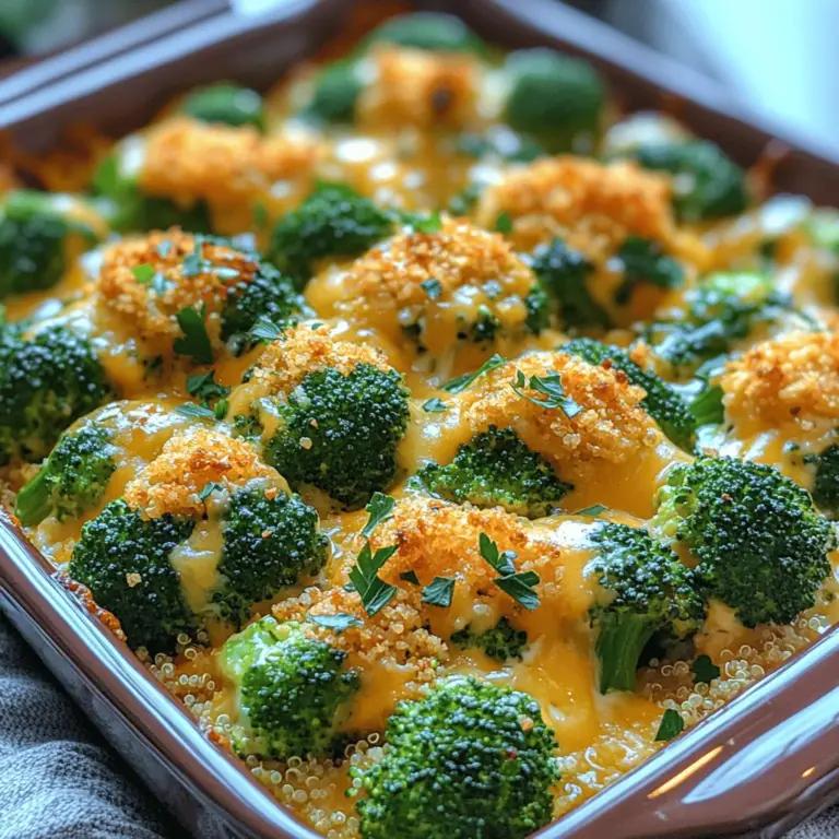 When it comes to comfort food, few dishes can rival the heartwarming appeal of a cheesy casserole. The Cheesy Dreamy Broccoli Bake is a perfect embodiment of this genre, combining the vibrant green of fresh broccoli with the rich, creamy goodness of melted cheese and the wholesome heartiness of quinoa. This dish not only satisfies your cravings but also provides a nutritious boost, making it an excellent choice for family meals, weeknight dinners, or even potlucks.