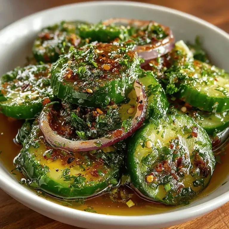 The Crunchy Cucumber & Onion Salad is a vibrant, refreshing dish that perfectly embodies the essence of summer. This salad is not only visually appealing with its bright colors but also offers a delightful crunch that excites the palate. It's an ideal side dish that complements various meals, from barbecued meats to light seafood dishes, making it a versatile choice for any occasion. Whether you’re hosting a summer cookout, preparing for a family gathering, or simply looking for a healthy addition to your weeknight dinner, this salad delivers both flavor and freshness.