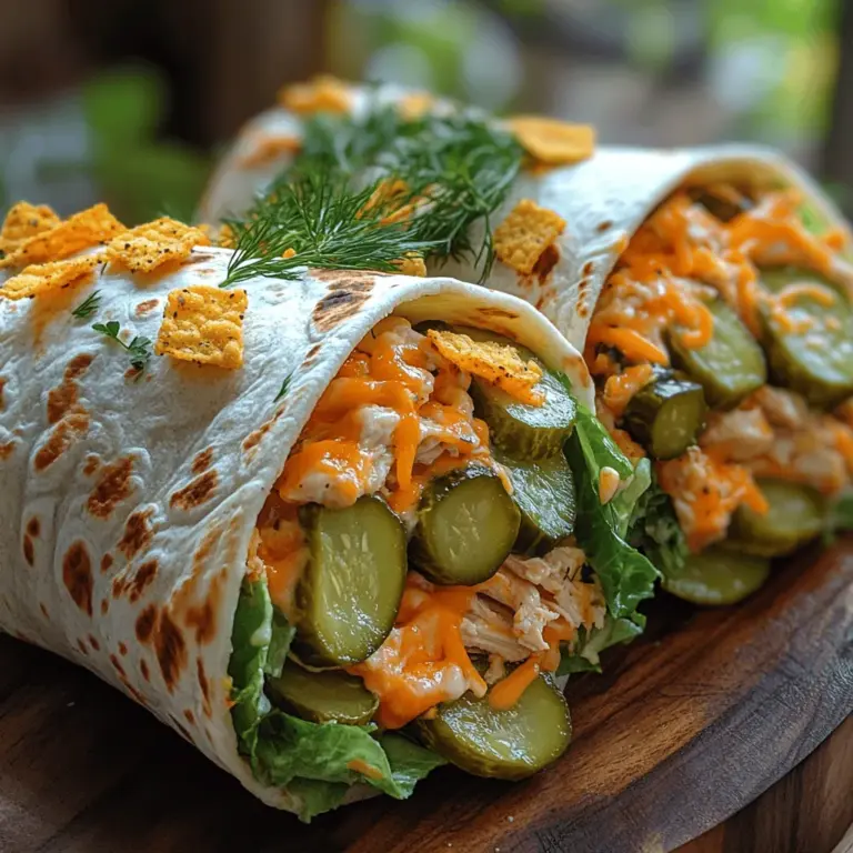 In the world of quick and satisfying meals, few options rival the versatility and appeal of wraps. Our Crunchy Pickle Chicken Wraps bring an exciting twist to this classic dish, combining the savory goodness of shredded chicken with the zesty crunch of dill pickles, all enveloped in a soft tortilla. The interplay of flavors and textures makes these wraps not only delicious but also a delightful experience for the palate.