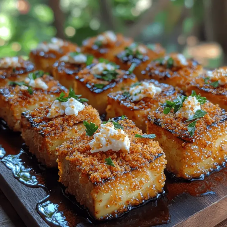 Delve into the world of flavorful appetizers with our Crispy Feta Eggplant Bites. This dish artfully combines the earthy taste of eggplant with the salty richness of feta cheese, resulting in a mouthwatering treat that’s perfect for gatherings or as a satisfying snack. The contrasting textures of crispy fried eggplant and creamy feta create an irresistible bite that will leave your guests coming back for more. Whether you're a seasoned cook or a beginner in the kitchen, this recipe is straightforward and rewarding, bringing a burst of flavor to your table.