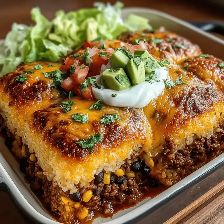 The Taco Fiesta Rice Casserole is the ultimate comfort food that effortlessly combines the bold and vibrant flavors of tacos with the warm, hearty essence of a classic casserole. This dish has quickly become a favorite for family dinners, potlucks, and gatherings, thanks to its appealing taste and ease of preparation. Imagine a colorful, one-dish meal that not only satisfies hungry bellies but also delights the palate—this casserole delivers on all fronts.
