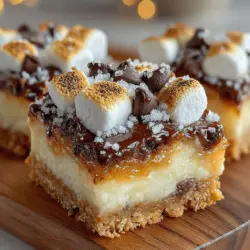 S'mores Delight Bars are a delightful twist on the classic campfire treat that evokes nostalgia and brings joy to dessert lovers everywhere. As summer nights around the campfire fade into memory, these bars capture that quintessential s'mores experience—sweet, gooey, and utterly satisfying—while providing a modern, convenient option for any occasion. With their layers of graham cracker crust, rich chocolate, and fluffy marshmallows, S'mores Delight Bars are not just a dessert; they are an experience that transports you back to simpler times.