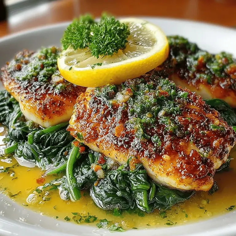 The addition of lemon zest and juice to the sautéed spinach elevates the dish to new heights. Lemon zest brings a bright, aromatic quality that enhances the earthiness of the spinach, while the juice adds a refreshing acidity that balances the richness of the garlic butter. This vibrant combination not only complements the fish but also creates a more complex flavor profile that makes each bite enjoyable. The acidity from the lemon helps to cut through the richness of the butter, making this dish feel light and fresh.