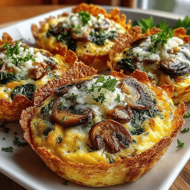 Mini Spinach Mushroom Tortilla Quiches are the perfect combination of convenience and flavor, making them a standout choice for anyone looking to whip up a delightful snack or appetizer. These bite-sized treats showcase a medley of fresh vegetables and protein-rich eggs, creating a deliciously nutritious option that caters to various occasions. Whether you're hosting a brunch gathering, preparing a quick weeknight meal, or simply seeking a satisfying snack, these quiches offer versatility without compromising on taste.
