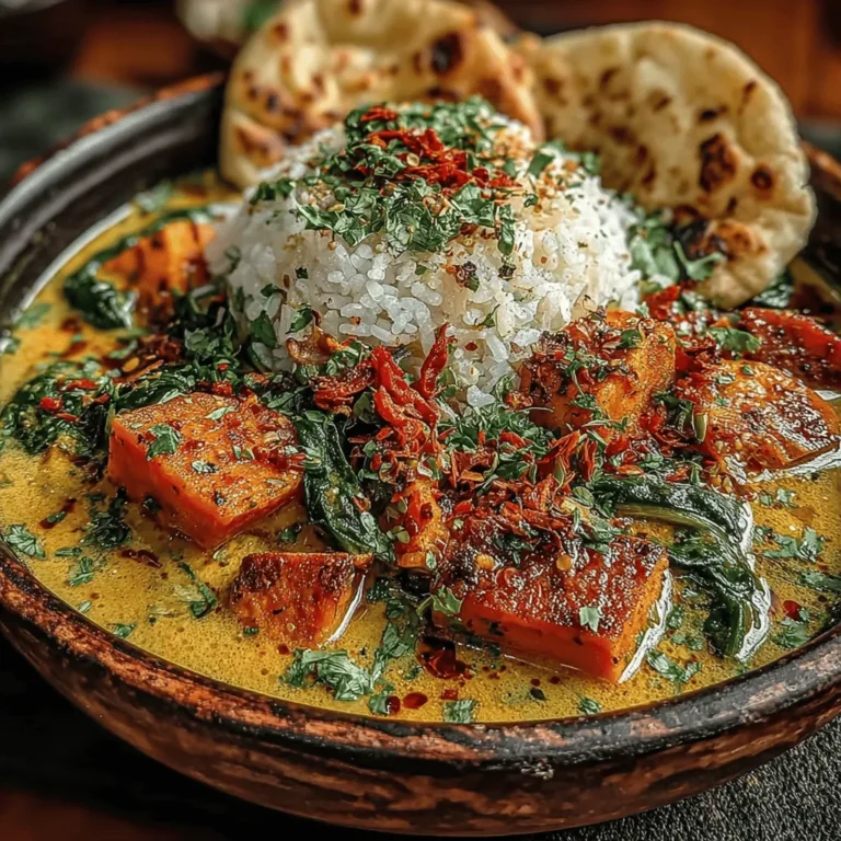Sweet Potato & Spinach Curry is a vibrant and wholesome dish that perfectly blends the earthy sweetness of sweet potatoes with the nutrient-packed goodness of spinach. This curry is not only appealing in its rich colors and textures but also offers a comforting, flavorful experience that caters to a wide range of palates. Whether you are a seasoned cook or a novice in the kitchen, this recipe is designed to be both approachable and satisfying, making it an ideal choice for weeknight dinners or casual gatherings with friends and family.