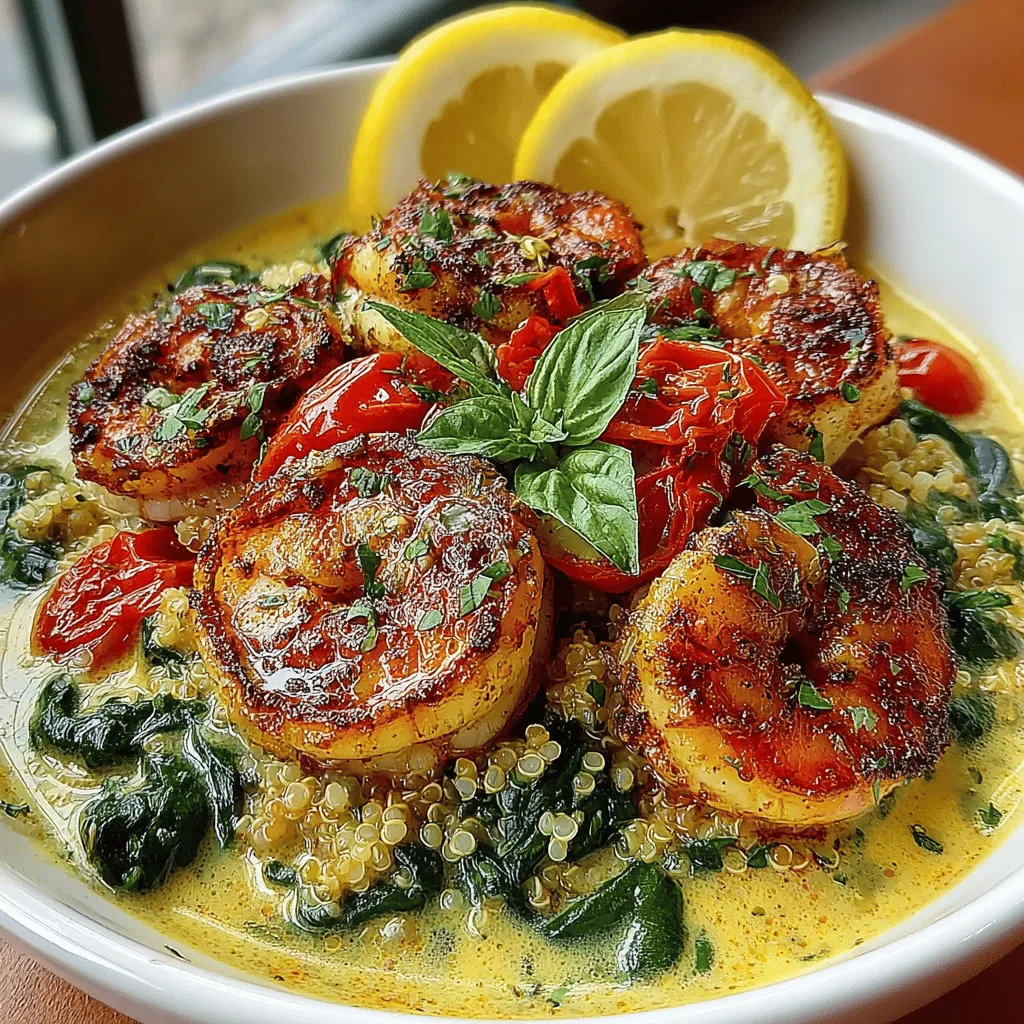 When preparing <strong>Creamy Tuscan Shrimp</strong>, the quality of the shrimp you choose will significantly impact the dish’s overall flavor. Here are some key tips for selecting and cleaning shrimp:” /></p>
</p>
<h2>Tips for Selecting and Cleaning Shrimp for Optimal Flavor</h2>
</p>
<p>When preparing <strong>Creamy Tuscan Shrimp</strong>, the quality of the shrimp you choose will significantly impact the dish’s overall flavor. Here are some key tips for selecting and cleaning shrimp:</p>
</p>
<p>– <strong>Freshness</strong>: Opt for shrimp that smell like the ocean and not fishy. Fresh shrimp should have a clean scent. If buying frozen, ensure they are well-packaged and free from freezer burn.</p>
</p>
<p>– <strong>Size</strong>: Large shrimp (16/20 count) are ideal for this dish. They provide a satisfying bite and hold up well in the creamy sauce.</p>
</p>
<p>– <strong>Shell-on vs. Peeled</strong>: If possible, buy shell-on shrimp for maximum flavor. The shells can be used to make a quick seafood broth or can enhance the dish’s aroma during cooking. If you prefer convenience, peeled shrimp are perfectly fine—just ensure they are deveined.</p>
</p>
<p>– <strong>Cleaning</strong>: To clean shrimp, rinse them under cold running water. If they have shells, remove them by twisting off the shells from the bodies. To devein, use a small knife to make a shallow cut along the back of the shrimp and pull out the dark vein. Rinse again to remove any debris.</p>
</p>
<h2>Cooking Instructions to Achieve the Perfect Sear Without Overcooking</h2>
</p>
<p>Achieving the perfect sear on shrimp is crucial for elevating your Creamy Tuscan Shrimp. Here’s how to do it:</p>
</p>
<p>1. <strong>Preheat the Pan</strong>: Use a large skillet or frying pan and heat it over medium-high heat. A hot pan is essential for a good sear.</p>
</p>
<p>2. <strong>Oil Up</strong>: Add a tablespoon of olive oil and a tablespoon of butter to the pan. The oil prevents the butter from burning while adding flavor.</p>
</p>
<p>3. <strong>Add the Shrimp</strong>: Once the oil shimmers, carefully add the shrimp in a single layer. Avoid overcrowding the pan, as this will cause steaming instead of searing.</p>
</p>
<p>4. <strong>Sear the Shrimp</strong>: Cook the shrimp for about 2-3 minutes on one side until they turn pink and opaque. Flip them over and cook for another 1-2 minutes. The key is to watch for the color change; shrimp cook quickly, and overcooking can make them rubbery.</p>
</p>
<p>5. <strong>Remove and Set Aside</strong>: Once cooked, remove the shrimp from the pan and set them aside while you prepare the sauce.</p>
</p>
<h2>Creating the Creamy Sauce</h2>
</p>
<p>The creamy sauce is what makes this dish truly special. Here’s how to create it step-by-step:</p>
</p>
<h3>Sautéing Tomatoes and Incorporating the Cream</h3>
</p>
<p>1. <strong>Sauté Aromatics</strong>: In the same pan used for the shrimp, add a bit more olive oil if needed. Toss in minced garlic (3-4 cloves) and diced onions (1 small onion) and sauté until fragrant, about 1-2 minutes.</p>
</p>
<p>2. <strong>Add Tomatoes</strong>: Incorporate halved cherry tomatoes (about 1 cup) and season with salt and pepper. Cook for 3-4 minutes until the tomatoes soften and begin to burst.</p>
</p>
<p>3. <strong>Pour in Cream</strong>: Reduce the heat to medium-low, then add 1 cup of heavy cream to the pan. Stir to combine the ingredients, allowing the cream to meld with the sautéed tomatoes and aromatics.</p>
</p>
<h3>Significance of Simmering for Flavor Development</h3>
</p>
<p>Simmering is vital in developing the flavors of the sauce. Allow the mixture to simmer gently for about 5 minutes. This process helps the cream absorb the flavors of the garlic, onions, and tomatoes, creating a rich and cohesive sauce. Stir occasionally to prevent the sauce from sticking to the bottom of the pan.</p>
</p>
<h2>Incorporating Spinach and Combining Ingredients</h2>
</p>
<p>To add nutritional value and vibrant color to your dish, spinach is a perfect addition. Here’s how to wilt it without losing its nutrients:</p>
</p>
<h3>Techniques for Wilting Spinach</h3>
</p>
<p>1. <strong>Add Spinach</strong>: Once the sauce has simmered, add 3-4 cups of fresh spinach leaves. Stir them into the sauce, allowing them to wilt down.</p>
</p>
<p>2. <strong>Maintain Nutritional Value</strong>: Cook the spinach just until it wilts, which should take about 2-3 minutes. Overcooking can lead to a loss of vitamins and minerals, so aim for that bright green color.</p>
</p>
<h3>Importance of Combining All Ingredients for Balanced Flavor and Presentation</h3>
</p>
<p>After the spinach has wilted, return the cooked shrimp to the pan. Gently fold everything together to ensure that the shrimp are well-coated with the creamy sauce. This not only creates a harmonious flavor but also presents beautifully when served.</p>
</p>
<h2>Nutritional Benefits of Creamy Tuscan Shrimp with Spinach and Quinoa</h2>
</p>
<p>This dish is not only delicious but also packed with nutritional benefits, making it a suitable choice for various diets.</p>
</p>
<p>– <strong>Shrimp</strong>: A great source of high-quality protein, shrimp is low in calories and rich in essential nutrients like selenium, vitamin B12, and iodine. The protein content helps in muscle repair and growth.</p>
</p>
<p>– <strong>Spinach</strong>: This leafy green is loaded with vitamins A, C, and K, as well as iron and antioxidants. It contributes to heart health and supports the immune system while adding minimal calories.</p>
</p>
<p>– <strong>Quinoa</strong>: A complete protein, quinoa contains all nine essential amino acids. It is also a good source of fiber, magnesium, and B vitamins, making it an excellent base for this dish.</p>
</p>
<h3>Macronutrient Balance</h3>
</p>
<p>This recipe provides a balanced macronutrient profile, comprising lean proteins from shrimp, healthy fats from the cream and olive oil, and complex carbohydrates from quinoa. This makes it suitable for various diets, including Mediterranean and low-carb diets, ensuring that you feel satisfied and nourished.</p>
</p>
<h2>Serving Suggestions and Pairings</h2>
</p>
<p>Presentation plays a significant role in enhancing the dining experience. Here are some serving suggestions:</p>
</p>
<h3>Presentation Tips</h3>
</p>
<p>– <strong>Plating</strong>: Use a shallow bowl or a wide plate to showcase the dish. Start with a generous scoop of quinoa as the base, then ladle the creamy shrimp mixture on top, allowing the vibrant colors to shine.</p>
</p>
<p>– <strong>Garnish</strong>: Finish with a sprinkle of freshly chopped parsley or basil and a light drizzle of olive oil for visual appeal and added flavor.</p>
</p>
<h3>Suggested Side Dishes</h3>
</p>
<p>To complement the richness of the Creamy Tuscan Shrimp, consider serving it with:</p>
</p>
<p>– <strong>Light Salads</strong>: A refreshing arugula or mixed greens salad with lemon vinaigrette can provide a nice contrast.</p>
</p>
<p>– <strong>Crusty Bread</strong>: A slice of rustic bread or garlic bread is perfect for soaking up the creamy sauce.</p>
</p>
<h3>Beverage Pairings</h3>
</p>
<p>Enhance your dining experience with suitable beverage pairings:</p>
</p>
<p>– <strong>Wine</strong>: A chilled Sauvignon Blanc or Pinot Grigio would complement the dish beautifully with its crisp acidity.</p>
</p>
<p>– <strong>Non-Alcoholic Options</strong>: Sparkling water with a splash of lemon or a light herbal tea can also enhance the meal without overpowering the flavors.</p>
</p>
<h2>Conclusion</h2>
</p>
<p>Creamy Tuscan Shrimp with Spinach and Quinoa is a versatile dish that brings rich flavors and vibrant colors to your table, making it perfect for both family dinners and special occasions. The combination of succulent shrimp, fresh spinach, and creamy sauce over a bed of nutritious quinoa creates a satisfying meal that doesn’t compromise on taste or health.</p>
</p>
<p>We encourage you to try this recipe and experience the joy it brings to your dining table. Cooking is about creating memories and sharing experiences with loved ones, and this dish is a wonderful addition to any home-cooked repertoire. Enjoy the process, savor the flavors, and relish the moments spent gathering together.</p>
</div>