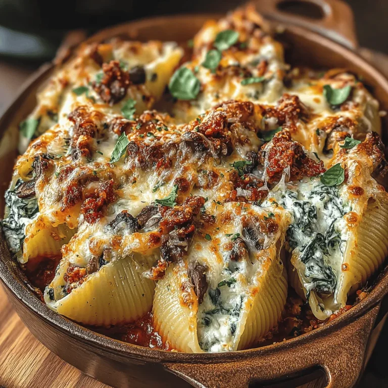 Cheesy Spinach & Mushroom Stuffed Shells have gained immense popularity in Italian-American households, thanks to their versatility and wholesome ingredients. The dish is characterized by large pasta shells filled with a delightful mixture of sautéed mushrooms, spinach, and a blend of creamy cheeses, all topped with marinara sauce and baked until bubbly. This combination results in a comforting meal that’s perfect for both casual weeknight dinners and festive gatherings.