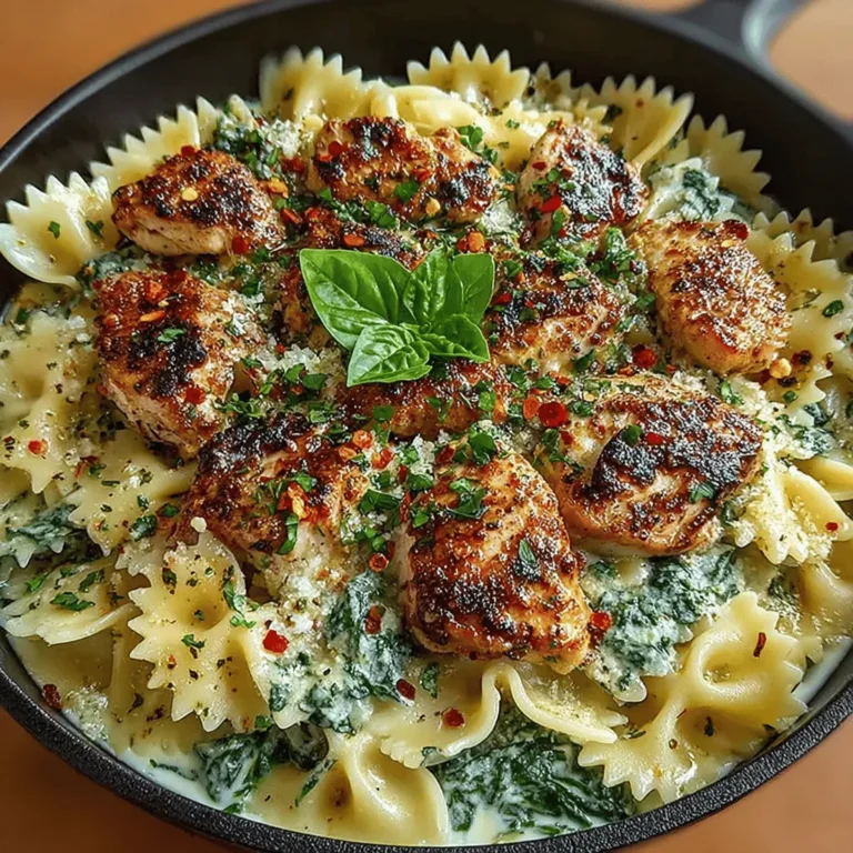 Creating a rich and creamy sauce is the heart of this Creamy Chicken and Spinach Pasta Skillet. Start by heating olive oil over medium heat in a large skillet. Once the oil is hot, add finely chopped onions and minced garlic. Sauté them until the onions become translucent and fragrant, typically 3-5 minutes. This initial step not only builds the foundation of flavor but also sets the stage for the entire dish.