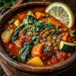 - 1 cup green or brown lentils, rinsed and drained - 1 tablespoon olive oil - 1 medium onion, diced - 2 cloves garlic, minced - 2 medium carrots, chopped - 2 stalks celery, chopped - 1 medium zucchini, diced - 1 red bell pepper, chopped - 1 teaspoon dried thyme - 1 teaspoon ground cumin - 1 teaspoon smoked paprika - 6 cups vegetable broth - Salt and pepper, to taste - Fresh parsley, for garnish (optional)