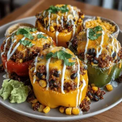 Once you have prepared the filling, it's time to stuff the peppers and bake them to perfection. Follow these detailed steps to ensure your Cheesy Beef and Quinoa Stuffed Peppers are deliciously flavorful and beautifully cooked.