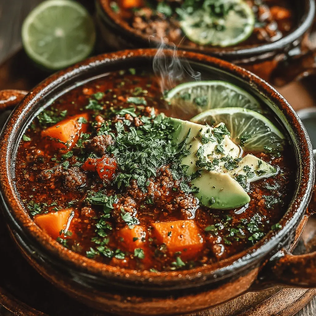 - 1 pound ground turkey - 1 medium sweet potato, peeled and diced - 1 medium onion, chopped - 2 cloves garlic, minced - 1 can (15 ounces) kidney beans, drained and rinsed - 1 can (15 ounces) black beans, drained and rinsed - 1 can (28 ounces) diced tomatoes, with juices - 2 cups chicken broth - 2 tablespoons chili powder - 1 teaspoon ground cumin - 1 teaspoon smoked paprika - 1/4 teaspoon cayenne pepper (adjust to taste) - Salt and pepper, to taste - Olive oil, for sautéing - Optional toppings: chopped cilantro, diced avocado, lime wedges
