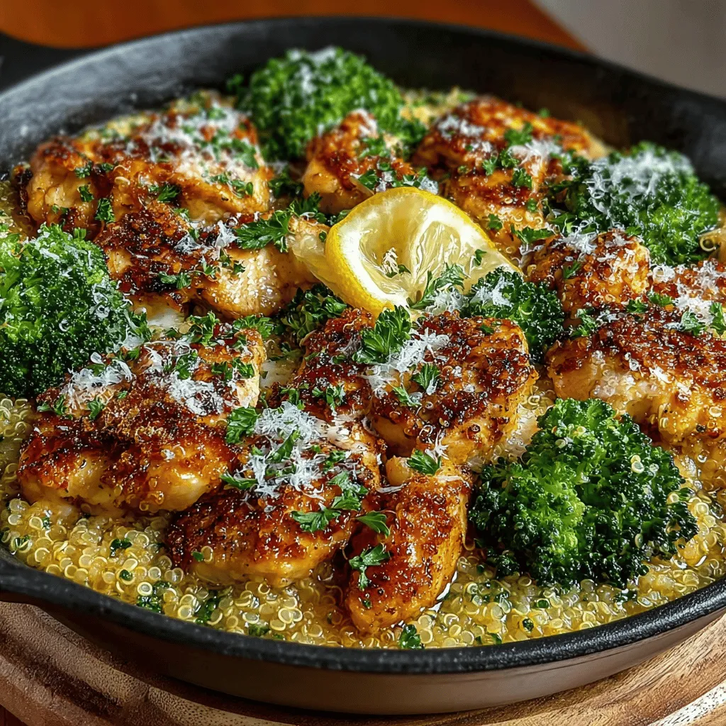 Cooking quinoa is a straightforward yet critical step in preparing the Creamy Chicken and Broccoli Quinoa Skillet. To achieve the perfect fluffy texture, start by rinsing 1 cup of quinoa under cold water for a few minutes. This helps remove saponins, which can impart a bitter flavor. After rinsing, combine the quinoa with 2 cups of water or low-sodium chicken broth in a medium saucepan.
