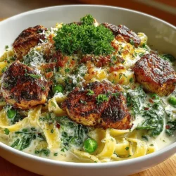 Creamy Spinach & Pea Chicken Alfredo