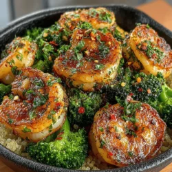 To create the perfect Zesty Lemon Garlic Shrimp & Broccoli Delight, the broccoli must be sautéed to achieve a vibrant color and crisp texture while ensuring that it retains its nutrients. Begin by heating a tablespoon of olive oil in your skillet over medium-high heat. Once the oil is shimmering, add the broccoli florets. Sauté the broccoli for about 4-5 minutes, stirring frequently to ensure even cooking.