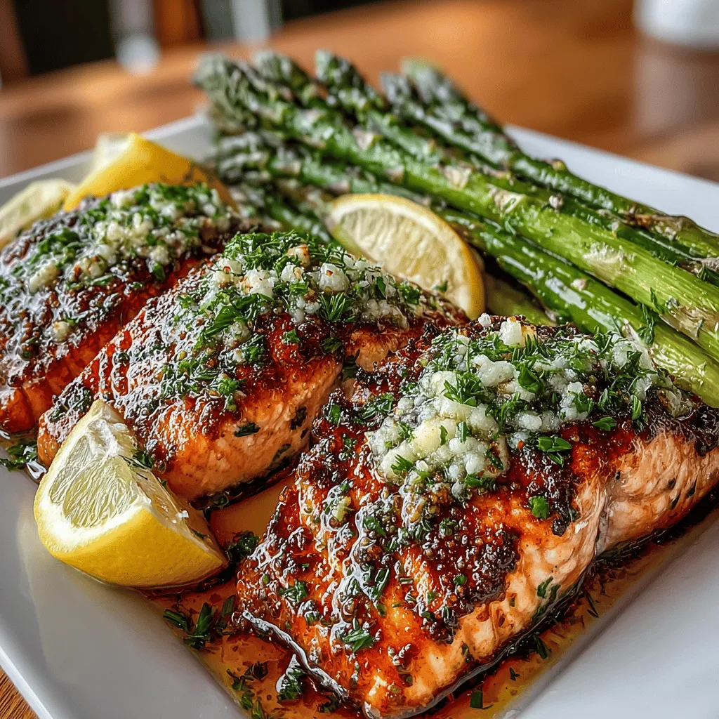 <strong>Introduction</strong>” /></p>
</p>
<h2>How Marinating Enhances the Overall Taste and Texture of the Fish</h2>
</p>
<p>Marinating is a culinary technique that not only infuses the salmon with flavor but also elevates its texture. The acid in the marinade—coming from fresh lemon juice—works to break down proteins in the fish, making it more tender and juicy. The combination of herbs, such as dill, parsley, and thyme, adds aromatic elements that complement the fish’s natural richness. This process allows the salmon to absorb the zesty flavors while maintaining moisture during grilling, resulting in a succulent dish that is bursting with taste.</p>
</p>
<h2>Perfectly Grilling Salmon</h2>
</p>
<h3>Prepping the Grill for Optimal Cooking Conditions</h3>
</p>
<p>To achieve the perfect grilled salmon, your grill must be prepped correctly. Start by cleaning the grates to remove any residue from previous cooking. Preheat your grill to medium-high heat, which is typically around 375°F to 400°F. This temperature range is ideal for cooking salmon, as it allows for a nice sear while ensuring the fish cooks through evenly.</p>
</p>
<h3>Importance of Temperature and Grill Type</h3>
</p>
<p>The type of grill you use—charcoal, gas, or electric—can affect the cooking process. Charcoal grills provide a smoky flavor that many food enthusiasts adore, while gas grills offer convenience and consistent heat. If you’re using a gas grill, ensure it’s preheated for at least 10-15 minutes before placing the salmon on the grates. For charcoal, allow the coals to burn down until they are covered with white ash, indicating they are ready for grilling.</p>
</p>
<h3>Techniques for Grilling Salmon: Skin-Side Down, Avoiding Sticking</h3>
</p>
<p>When placing the salmon on the grill, always start with the skin-side down. This method not only helps to prevent sticking but also protects the fish flesh from the direct heat, allowing it to cook evenly. To further minimize sticking, use a grill spray or brush the grates with oil before grilling. This will create a non-stick surface for your salmon.</p>
</p>
<h3>Indicators of Doneness: Flaking and Color Changes</h3>
</p>
<p>Knowing when your salmon is perfectly cooked is crucial. Salmon is done when it flakes easily with a fork and has an opaque appearance. This usually takes about 4-6 minutes per side, depending on the thickness of the fillet. A general rule of thumb is to cook the fish for about 8-10 minutes total for every inch of thickness. The internal temperature should reach 145°F for optimal safety and taste.</p>
</p>
<h2>Grilling Asparagus to Perfection</h2>
</p>
<h3>Preparing Asparagus for Grilling: Trimming and Seasoning</h3>
</p>
<p>Asparagus is a fantastic side dish that pairs beautifully with grilled salmon. Begin by trimming the tough ends of the asparagus spears—typically about an inch from the bottom. This will ensure you are left with tender, flavorful stalks. For seasoning, simply toss the asparagus in olive oil, salt, and freshly cracked pepper. You can also add a splash of lemon juice or zest for an extra pop of flavor.</p>
</p>
<h3>Techniques for Grilling Asparagus: Directly on the Grill vs. Using a Basket</h3>
</p>
<p>There are two effective methods for grilling asparagus: directly on the grill and using a grill basket. Grilling directly on the grates provides beautiful char marks, while a grill basket prevents smaller pieces from falling through. If you choose to grill directly, ensure the grill is hot enough. Arrange the asparagus spears perpendicular to the grates to avoid them slipping through. If using a basket, simply place the seasoned asparagus inside and close the lid of the grill.</p>
</p>
<h3>How to Achieve the Perfect Char While Keeping the Asparagus Tender</h3>
</p>
<p>To achieve that coveted char without overcooking the asparagus, grill the spears for about 5-7 minutes, turning occasionally for even cooking. You want them to be tender yet still crisp, with a slight char. The vibrant green color will indicate they are perfectly grilled, and a slight crunch adds to the overall texture.</p>
</p>
<h2>Plating and Presentation</h2>
</p>
<h3>Creative Ways to Present the Dish for Visual Appeal</h3>
</p>
<p>Presentation is key when it comes to serving your Zesty Lemon Herb Grilled Salmon with Asparagus. Start by placing the salmon fillet on a large, white plate to create a beautiful contrast. Arrange the asparagus alongside the salmon, either stacked or fanned out for a visually appealing look. The bright colors of the dish will be eye-catching, making it more inviting.</p>
</p>
<h3>Suggestions for Garnishing with Herbs and Lemon Wedges</h3>
</p>
<p>For an extra touch, garnish the dish with fresh herbs such as dill or parsley. A few lemon wedges on the side not only provide a pop of color but also invite diners to add a fresh squeeze of lemon juice, enhancing the flavors. Drizzling a bit of extra virgin olive oil over the top before serving can also elevate the dish’s richness.</p>
</p>
<h3>The Importance of Presentation in Enhancing the Dining Experience</h3>
</p>
<p>An appealing presentation can enhance the overall dining experience. It sets the tone for your meal and excites your guests, making them eager to dig in. A well-plated dish not only looks good but also reflects the care and effort you put into creating it.</p>
</p>
<h2>Nutritional Benefits of the Dish</h2>
</p>
<h3>Overview of the Health Benefits Associated with the Ingredients Used</h3>
</p>
<p>This Zesty Lemon Herb Grilled Salmon with Asparagus is not just delicious; it’s also packed with nutritional benefits. Salmon is a rich source of omega-3 fatty acids, which are known for their heart health benefits. These healthy fats can help lower blood pressure, reduce inflammation, and support overall cardiovascular health.</p>
</p>
<h3>Heart Health, Weight Management, and Antioxidant Properties</h3>
</p>
<p>Asparagus is low in calories and high in vitamins A, C, E, and K, making it an excellent choice for weight management. It is also rich in antioxidants, which help combat oxidative stress in the body. The combination of salmon and asparagus creates a nutrient-dense meal that supports heart health, aids in weight management, and boosts your overall well-being.</p>
</p>
<h3>How This Dish Fits Into a Balanced Diet</h3>
</p>
<p>Incorporating dishes like this into your weekly meal plan can contribute to a balanced diet. It provides a hearty serving of protein from the salmon, healthy fats, and a generous portion of fiber and vitamins from the asparagus. Pair this meal with whole grains, such as quinoa or brown rice, for a complete and satisfying dining experience.</p>
</p>
<h2>Conclusion</h2>
</p>
<p>In conclusion, the Zesty Lemon Herb Grilled Salmon with Asparagus is a delightful dish that perfectly balances flavor and nutrition. The marinated salmon offers a burst of citrus and herbaceous notes, while the grilled asparagus adds a tender, crunchy contrast. Not only does this meal tantalize the taste buds, but it also provides numerous health benefits, making it an excellent choice for any occasion.</p>
</p>
<p>I encourage you to try making this recipe at home, whether for a casual weeknight dinner or a special gathering. The process of grilling can be a joyous experience, especially when shared with loved ones. Remember, cooking is not just about the food; it’s about the moments created around the table. So fire up your grill, enjoy the process, and savor every delicious bite of this nutritious meal.</p>
</div>
