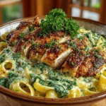 - 12 ounces fettuccine pasta - 1 pound boneless, skinless chicken breast - 2 cups fresh spinach, chopped - 1 cup frozen peas - 1 cup heavy cream - 1 cup grated Parmesan cheese - 2 tablespoons olive oil - 2 cloves garlic, minced - Salt and pepper, to taste - Optional: 1/4 teaspoon nutmeg - Optional: 1 teaspoon Italian seasoning