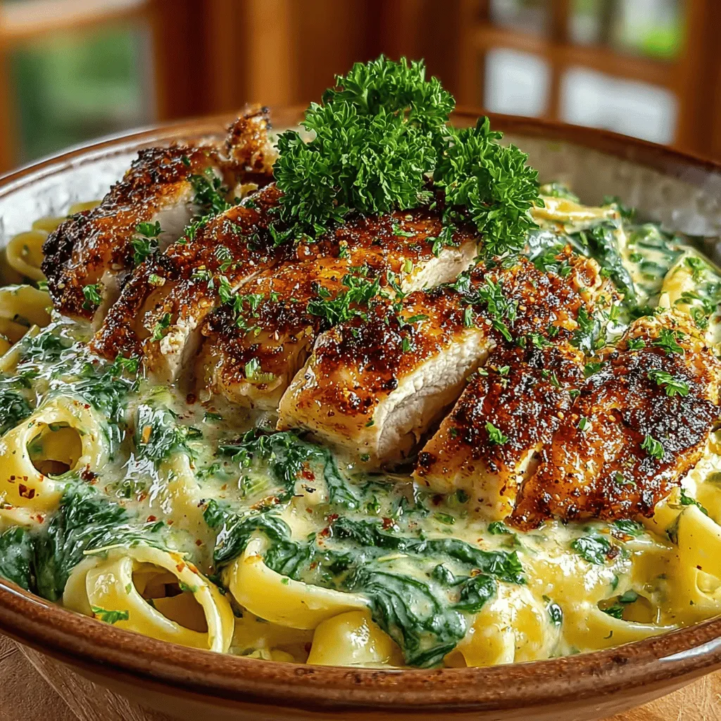 - 12 ounces fettuccine pasta - 1 pound boneless, skinless chicken breast - 2 cups fresh spinach, chopped - 1 cup frozen peas - 1 cup heavy cream - 1 cup grated Parmesan cheese - 2 tablespoons olive oil - 2 cloves garlic, minced - Salt and pepper, to taste - Optional: 1/4 teaspoon nutmeg - Optional: 1 teaspoon Italian seasoning