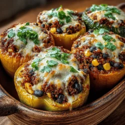 If you're on the hunt for a wholesome meal that’s both satisfying and full of flavor, look no further than Cheesy Turkey and Quinoa Stuffed Bell Peppers. This dish not only brings vibrant colors to your table but also packs a nutritional punch, making it an ideal choice for families, meal preppers, and anyone looking to enjoy a balanced diet. With a harmonious blend of tender bell peppers, lean ground turkey, protein-rich quinoa, and gooey cheese, these stuffed peppers are a delightful way to enjoy a variety of food groups in one dish.