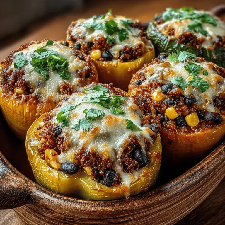 If you're on the hunt for a wholesome meal that’s both satisfying and full of flavor, look no further than Cheesy Turkey and Quinoa Stuffed Bell Peppers. This dish not only brings vibrant colors to your table but also packs a nutritional punch, making it an ideal choice for families, meal preppers, and anyone looking to enjoy a balanced diet. With a harmonious blend of tender bell peppers, lean ground turkey, protein-rich quinoa, and gooey cheese, these stuffed peppers are a delightful way to enjoy a variety of food groups in one dish.