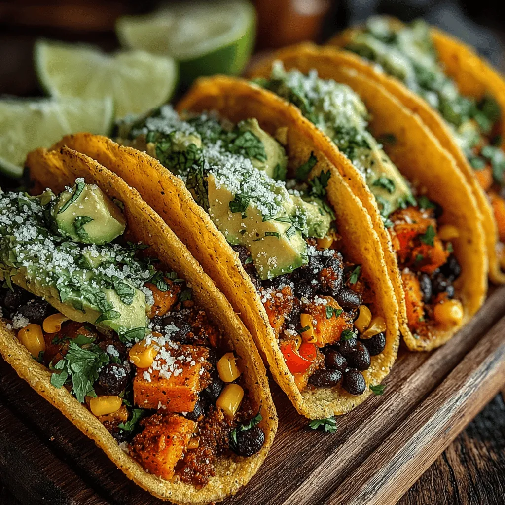 - 2 medium sweet potatoes, peeled and diced - 1 can (15 oz) black beans, rinsed and drained - 1 tablespoon olive oil - 1 teaspoon cumin - 1 teaspoon smoked paprika - 1 teaspoon chili powder - 1 bell pepper, diced (any color) - 1 small onion, diced - 1 cup corn (fresh, frozen, or canned) - Salt and pepper to taste - Fresh cilantro for garnish (optional) - 1 avocado, sliced - 1 lime, cut into wedges - Corn or flour tortillas, for serving