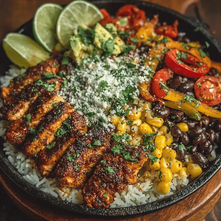 - 1 pound boneless, skinless chicken breasts - 2 tablespoons olive oil - 1 red bell pepper, sliced - 1 green bell pepper, sliced - 1 medium onion, sliced - 2 tablespoons fajita seasoning - 1 can (15 oz) black beans, drained and rinsed - 1 cup corn (fresh, frozen, or canned) - 1 avocado, diced - 1 cup cherry tomatoes, halved - Cooked rice (white, brown, or cauliflower rice, as preferred) - Optional toppings: sour cream, shredded cheese, cilantro, lime wedges