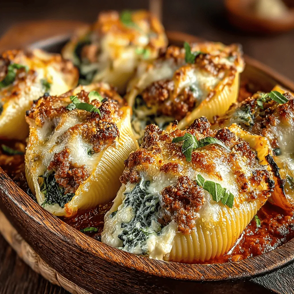 - 12 large pasta shells - 1 pound lean ground turkey - 2 cups fresh spinach, chopped - 1 small onion, finely chopped - 2 cloves garlic, minced - 1 cup ricotta cheese - 1 cup shredded mozzarella cheese - 1/2 cup grated Parmesan cheese - 1 large egg - 1 teaspoon Italian seasoning - Salt and pepper to taste - 1 jar (about 24 ounces) marinara sauce - Olive oil for cooking