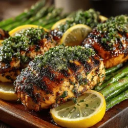 - 4 boneless, skinless chicken breasts - 1 bunch of fresh asparagus, trimmed - 1/4 cup olive oil - 2 lemons (juice and zest) - 3 cloves garlic, minced - 1 tablespoon fresh oregano, chopped - 1 tablespoon fresh thyme, chopped - Salt and pepper to taste