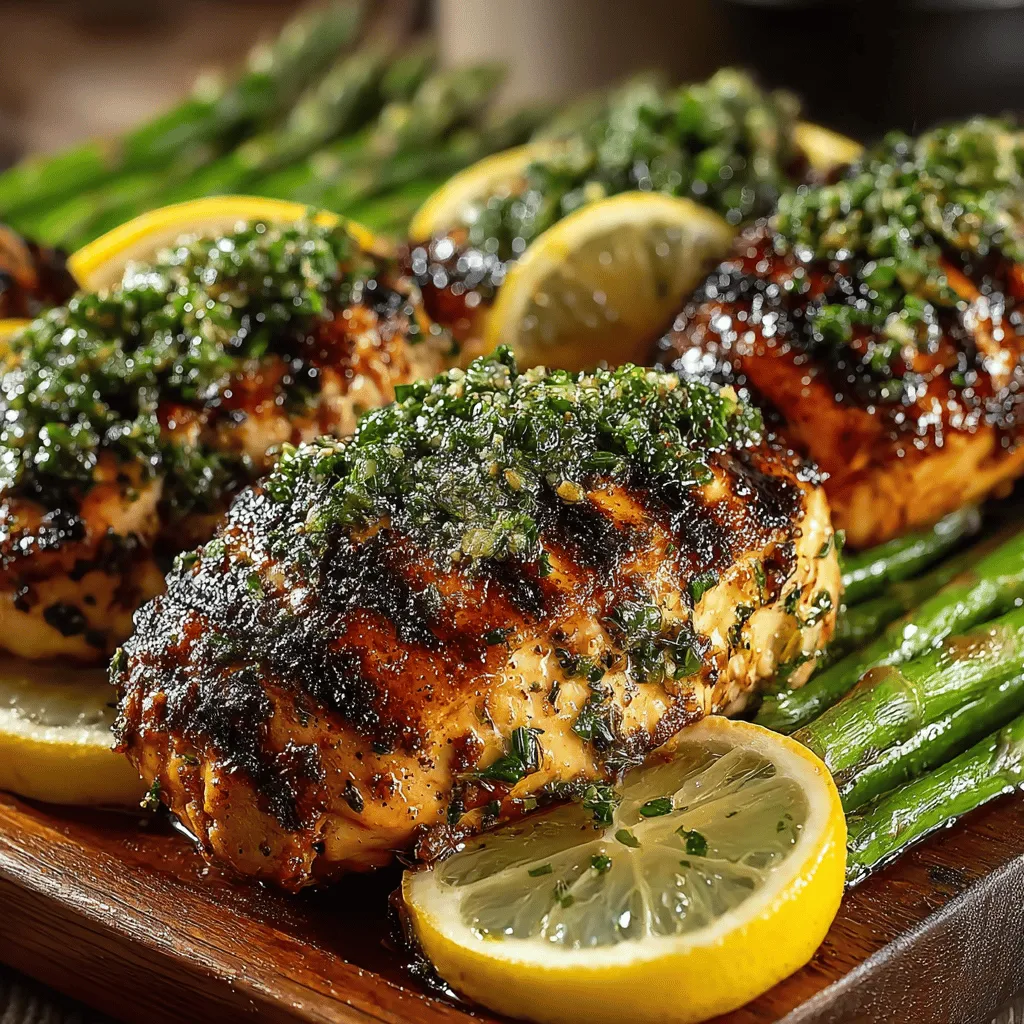- 4 boneless, skinless chicken breasts - 1 bunch of fresh asparagus, trimmed - 1/4 cup olive oil - 2 lemons (juice and zest) - 3 cloves garlic, minced - 1 tablespoon fresh oregano, chopped - 1 tablespoon fresh thyme, chopped - Salt and pepper to taste
