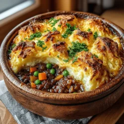 - 1 cup green or brown lentils, rinsed and drained - 4 cups vegetable broth or water - 1 medium onion, diced - 2 cloves garlic, minced - 2 medium carrots, diced - 2 celery stalks, diced - 1 cup frozen peas - 1 tablespoon tomato paste - 2 teaspoons Worcestershire sauce (or vegan alternative) - 1 teaspoon dried thyme - 1 teaspoon dried rosemary - Salt and pepper to taste - 4 large potatoes, peeled and cubed - 1/4 cup milk (or plant-based milk for vegan option) - 2 tablespoons butter (or vegan butter for vegan option) - Olive oil for sautéing