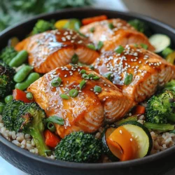 The One-Pan Teriyaki Salmon and Veggie Bowl is a healthy and delicious meal option that beautifully combines the rich flavors of salmon with an array of colorful vegetables. This dish is not only packed with nutrients but also offers the convenience of being prepared in a single pan, making cleanup a breeze and saving you valuable time in the kitchen. Whether you're planning a quick weeknight dinner or prepping meals for the week ahead, this versatile bowl is sure to satisfy your taste buds and fuel your body.