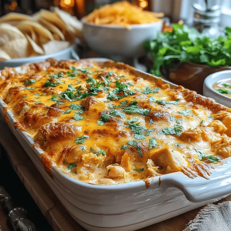 Savory White Chicken Chili Bake is the ultimate comfort food that brings warmth and satisfaction to any meal occasion. This hearty dish combines tender chicken, creamy textures, and a delightful mix of spices, making it perfect for family dinners or gatherings with friends. Each bite is a comforting embrace that will keep everyone coming back for more.