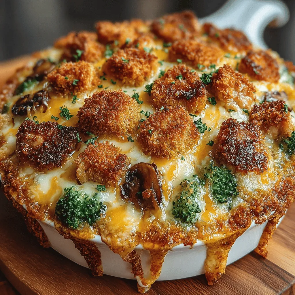 - 2 cups cooked chicken, shredded or diced (preferably rotisserie) - 2 cups fresh or frozen broccoli florets - 1 cup brown rice, uncooked - 1 can (10.5 oz) cream of mushroom soup (or homemade) - 1 cup shredded cheddar cheese (sharp or mild, based on preference) - 1 cup chicken broth (for cooking rice) - 1 teaspoon garlic powder - 1 teaspoon onion powder - Salt and pepper to taste - Olive oil or cooking spray (for greasing the baking dish)