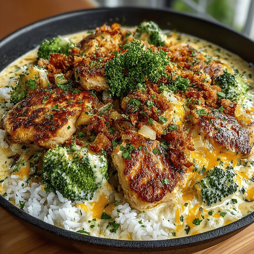 - 1 pound boneless, skinless chicken breasts - 2 cups broccoli florets - 1 cup heavy cream - 1 cup shredded cheddar cheese - 2 tablespoons olive oil - 2 cloves garlic, minced - 1 teaspoon salt - 1/2 teaspoon black pepper - 1 teaspoon onion powder - 1 teaspoon paprika - Optional: 1 cup cooked rice or pasta