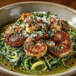 - 1 pound large shrimp, peeled and deveined - 2 medium zucchinis, spiralized into noodles - 4 cloves garlic, minced - 1 lemon, juiced and zested - 3 tablespoons olive oil - Salt and pepper to taste - 1/4 teaspoon red pepper flakes (optional) - Fresh parsley, chopped (for garnish) - Grated Parmesan cheese (for serving, optional)