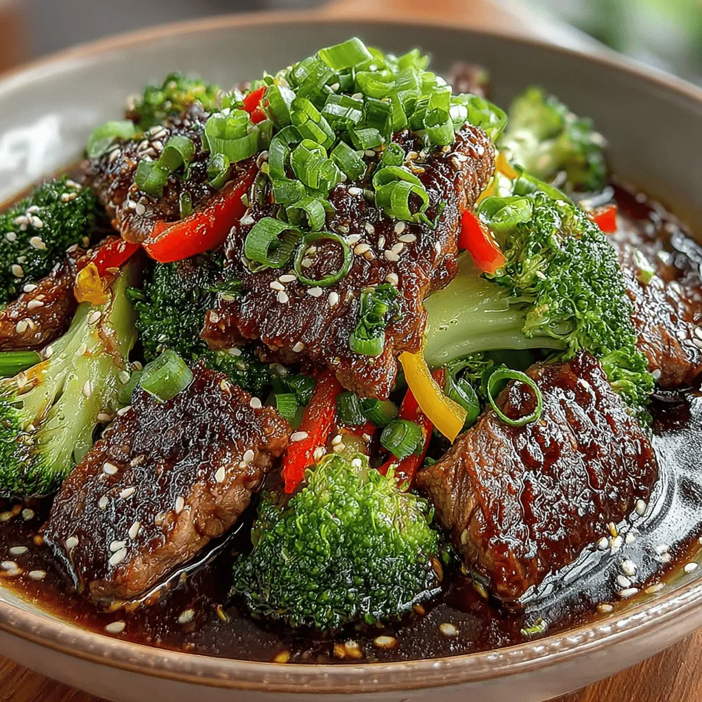 - 1 lb flank steak, thinly sliced against the grain - 2 cups fresh broccoli florets - 1 cup bell peppers, sliced (red or yellow for color) - 3 cloves garlic, minced - 1 inch ginger, minced - 1/4 cup soy sauce - 2 tablespoons oyster sauce - 1 tablespoon sesame oil - 1 tablespoon cornstarch - 2 tablespoons vegetable oil (for cooking) - Salt and pepper to taste - Cooked rice or noodles (for serving)