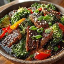 - 1 lb flank steak, thinly sliced against the grain - 2 cups fresh broccoli florets - 1 cup bell peppers, sliced (red or yellow for color) - 3 cloves garlic, minced - 1 inch ginger, minced - 1/4 cup soy sauce - 2 tablespoons oyster sauce - 1 tablespoon sesame oil - 1 tablespoon cornstarch - 2 tablespoons vegetable oil (for cooking) - Salt and pepper to taste - Cooked rice or noodles (for serving)