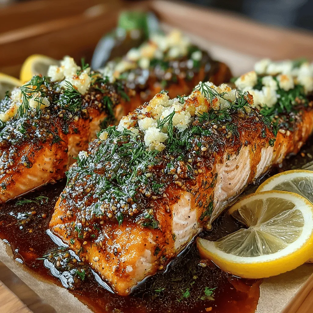 - 4 salmon fillets (skin-on or skinless) - 3 tablespoons extra virgin olive oil - 4 cloves garlic, minced - 1 teaspoon sea salt - 1/2 teaspoon black pepper - Juice and zest of 1 lemon - 2 tablespoons fresh dill, chopped (or 1 tablespoon dried dill) - 1 tablespoon Dijon mustard (optional)